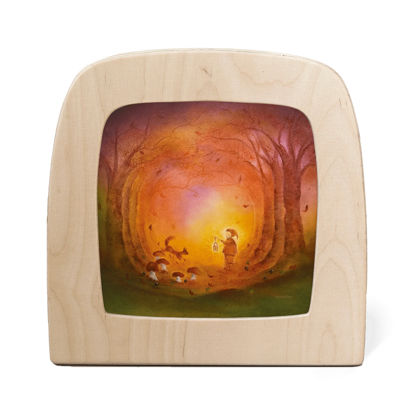 Toverlux Motiv Herbstlicht – Silhouette mit Wichtel und Laterne im leuchtenden Herbstwald, Baukje Exler