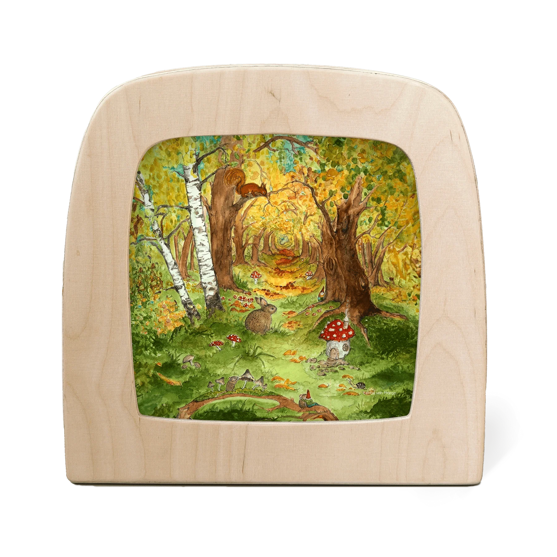 Toverlux Motiv Herbstwald – Silhouette mit Eichhörnchen, Hase und Pilzhäuschen im Birkenwald, Eentje van Margo