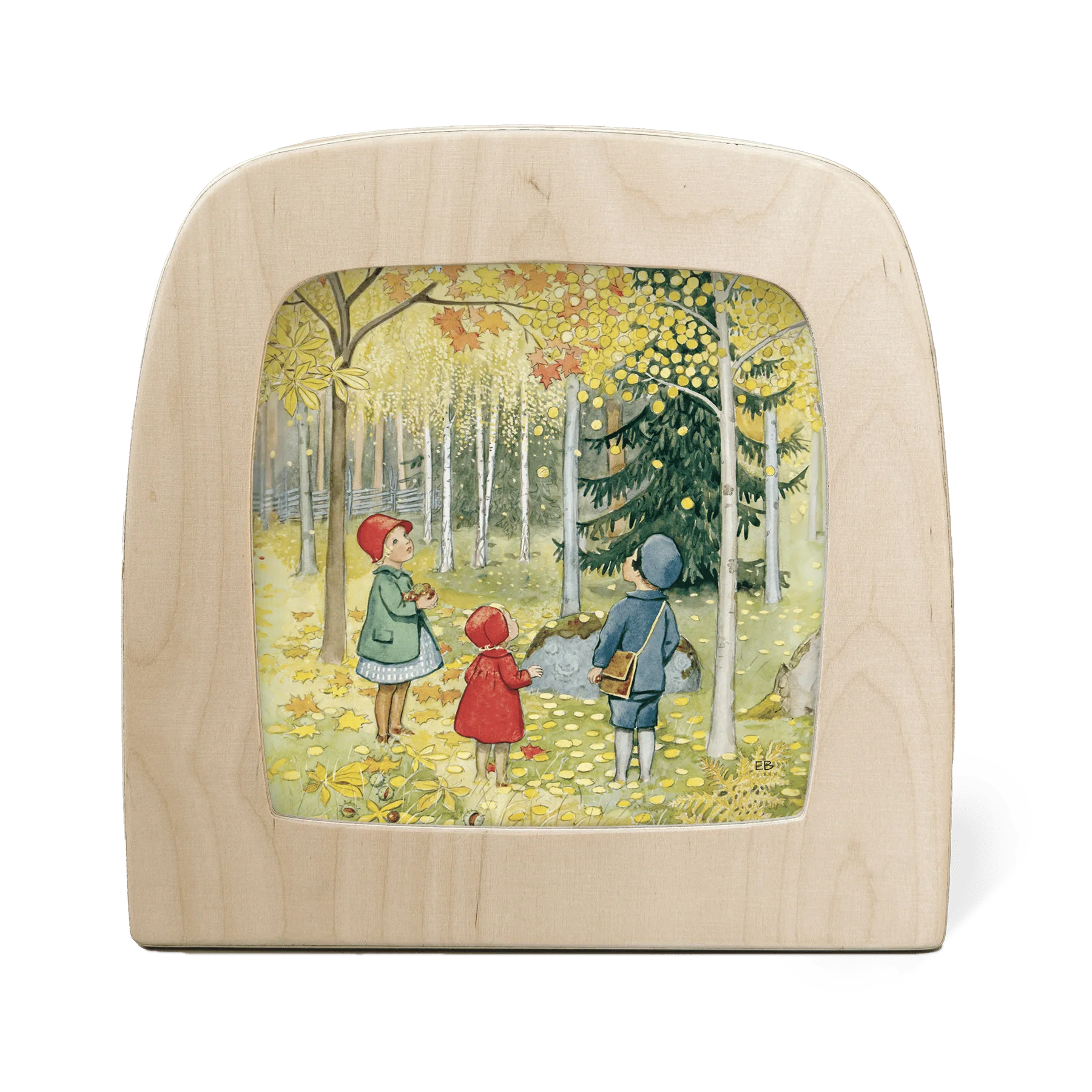 Toverlux Motiv Oktober – Silhouette mit Kindern im Herbstwald unter fallenden Blättern, Elsa Beskow