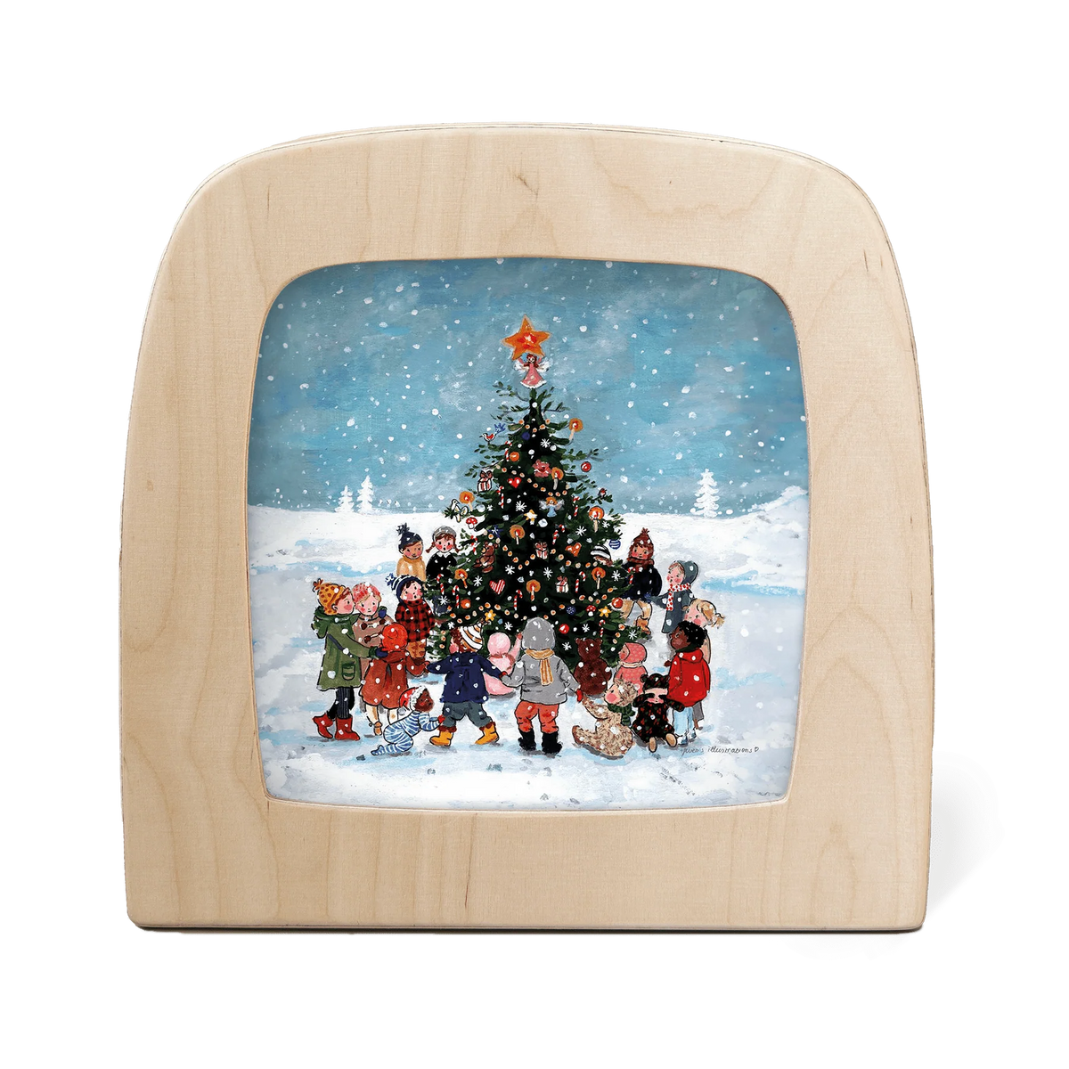 Toverlux Motiv Schneedecke zeigt Weihnachtsbaum mit Kindern, von Gwens Illustationen
