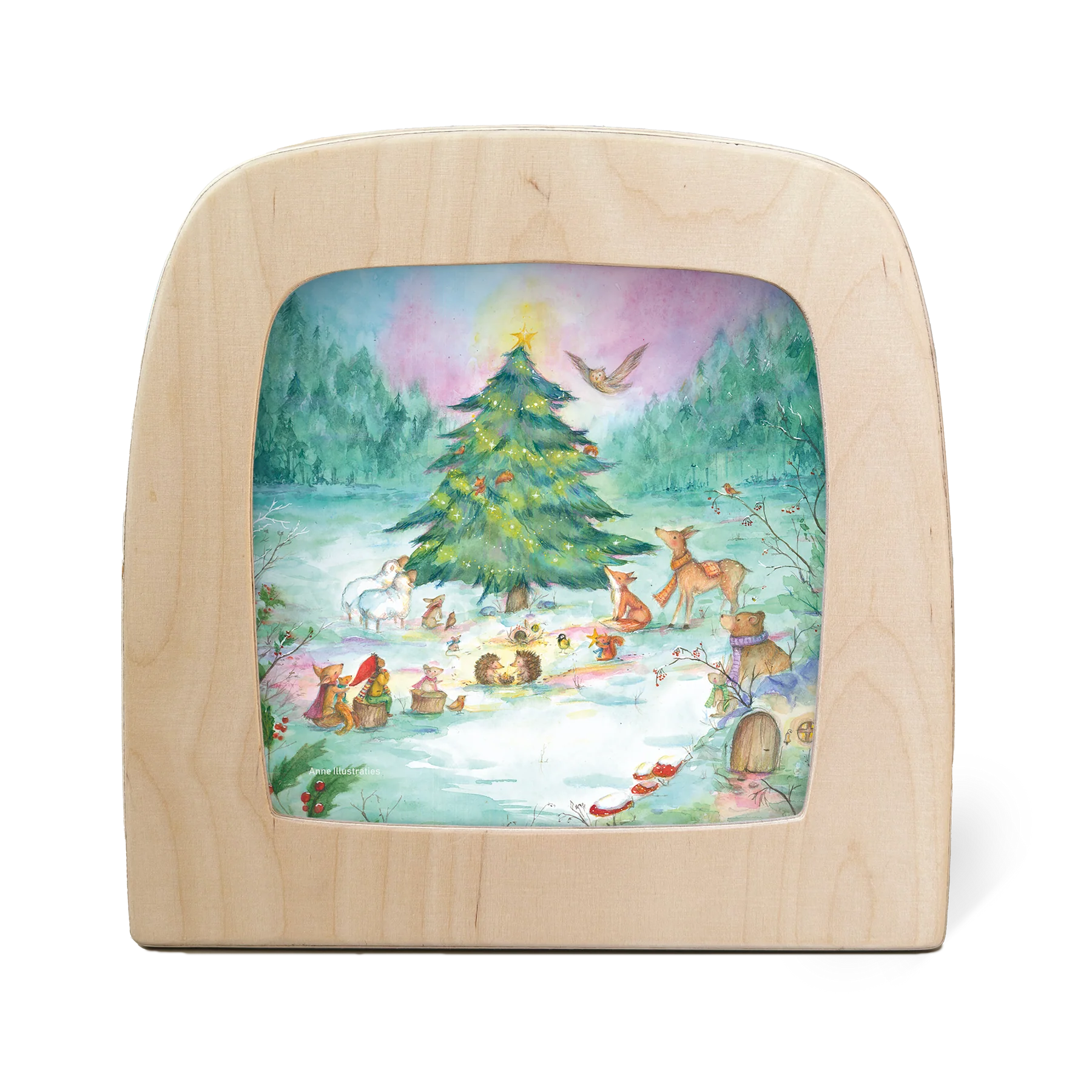 Weihnachtsbaum Toverlux Motiv MO171: Tiere im Wald um den Weihnachtsbaum– Anne Illustraties, für die Magische Lampe und den Adventstisch