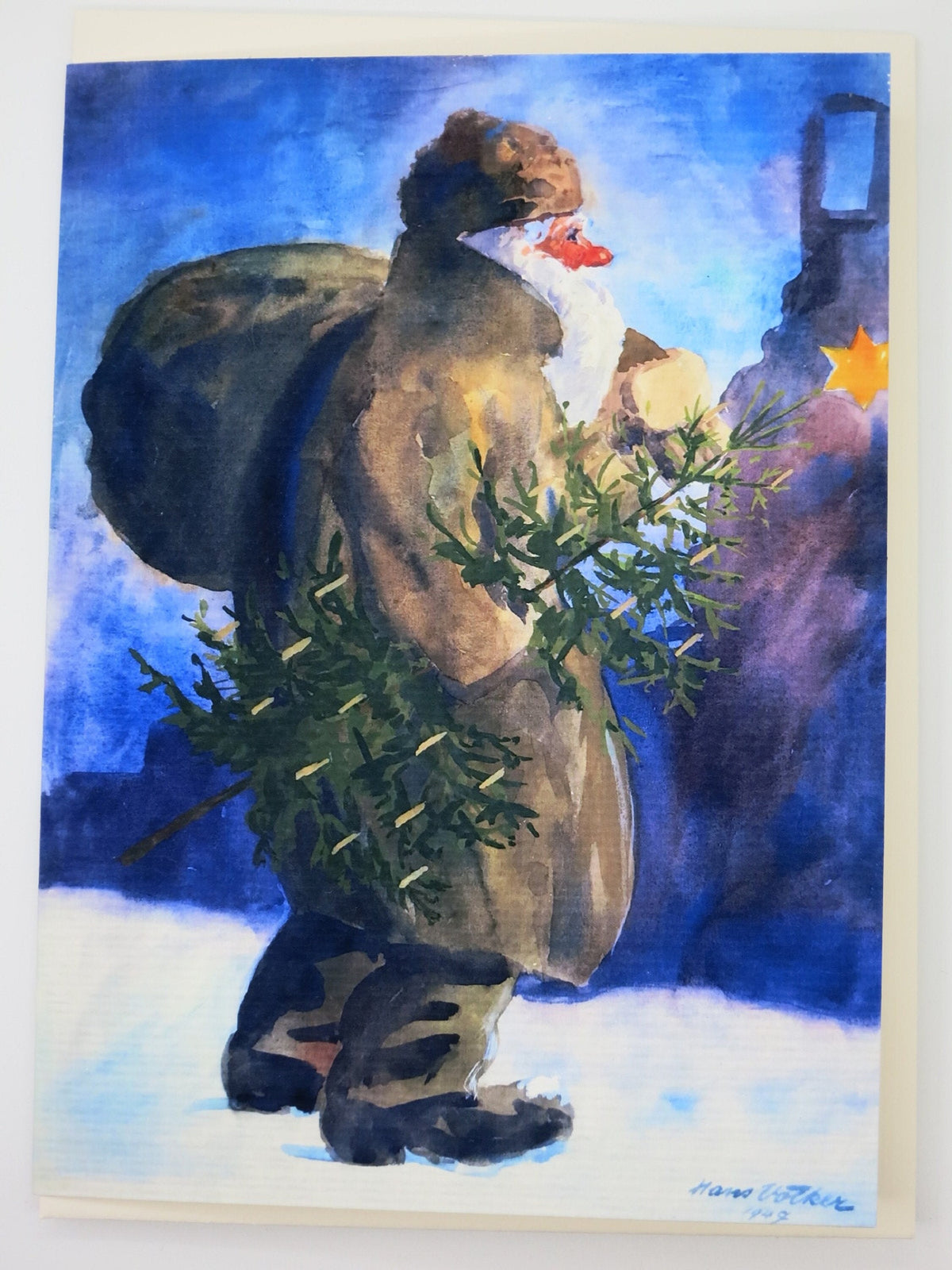 Weihnachtskarte historische Aquarell-Reproduktion Deutscher Weihnachtsmann von Hans Völker 1943