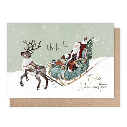 Weihnachtskarte Weihnachtsmann im Schlitten mit Rentier, Frohe Weihnachten, Grätz Verlag