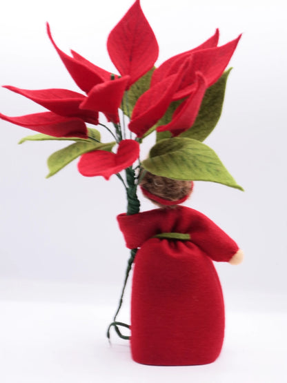 Weihnachtsstern Blumenkind, Detailansicht des roten Hochblätter-Straußes – Waldorf Jahreszeitentisch, Art. WI33