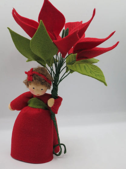 Weihnachtsstern Blumenkind, Rückansicht in rotem Kleid – Waldorf Jahreszeitentisch, Art. WI33