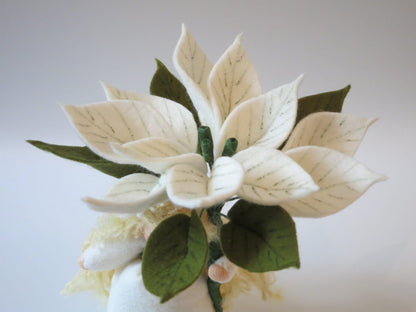Weihnachtsstern weiß Blumenkind, Nahaufnahme der weißen Hochblätter, Waldorf Jahreszeitentisch Art. WI17