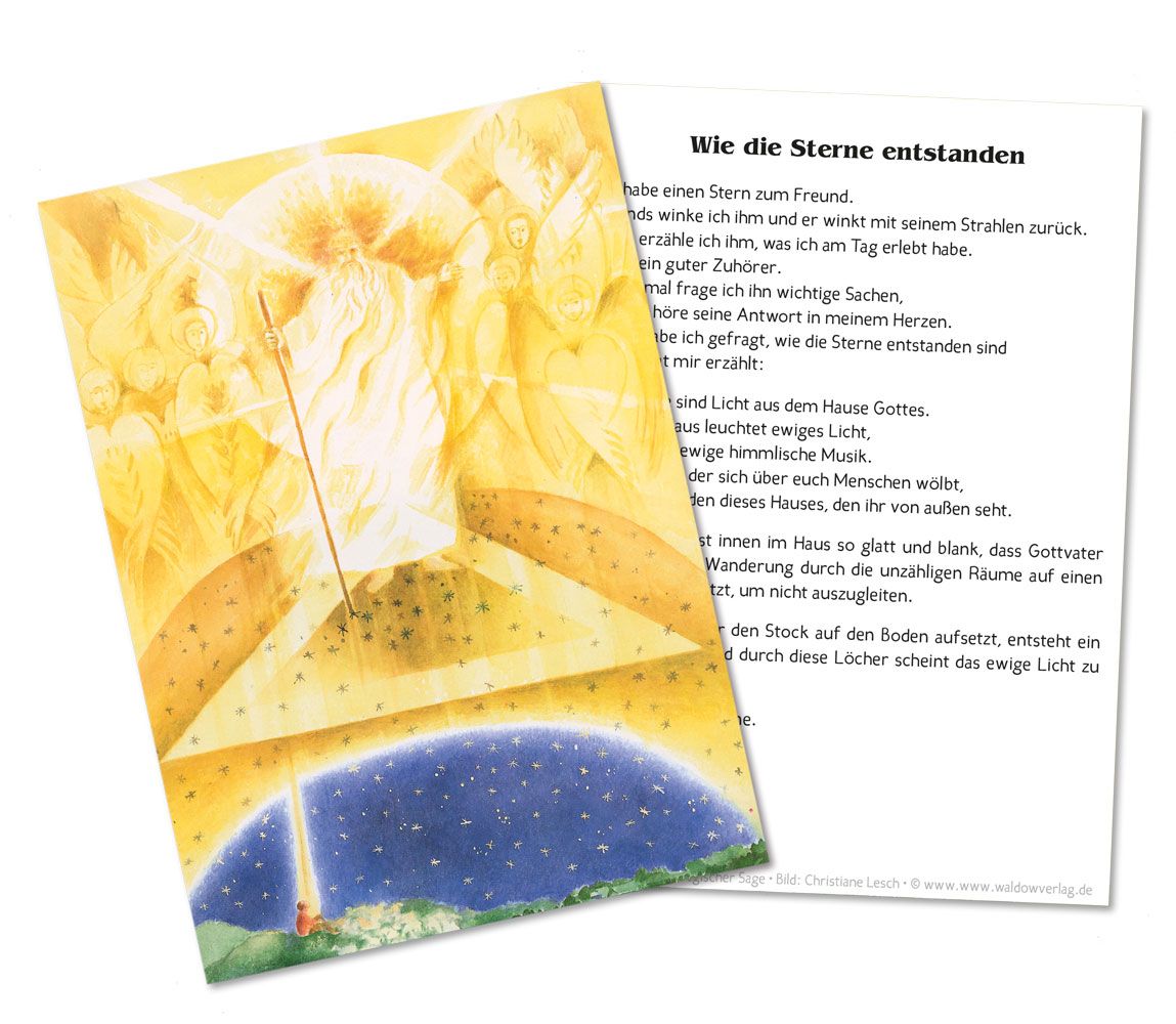 Verschickgeschichte Wie die Sterne entstanden von Christiane Lesch – goldene Engel über Sternenhimmel, PKWI236