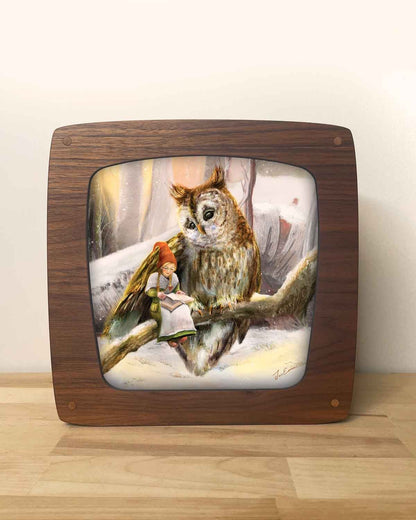 Winter Märchen Toverlux MO149: Wichtelmädchen und Eule lesen einträchtig ein Buch- Für die Magische Lampe