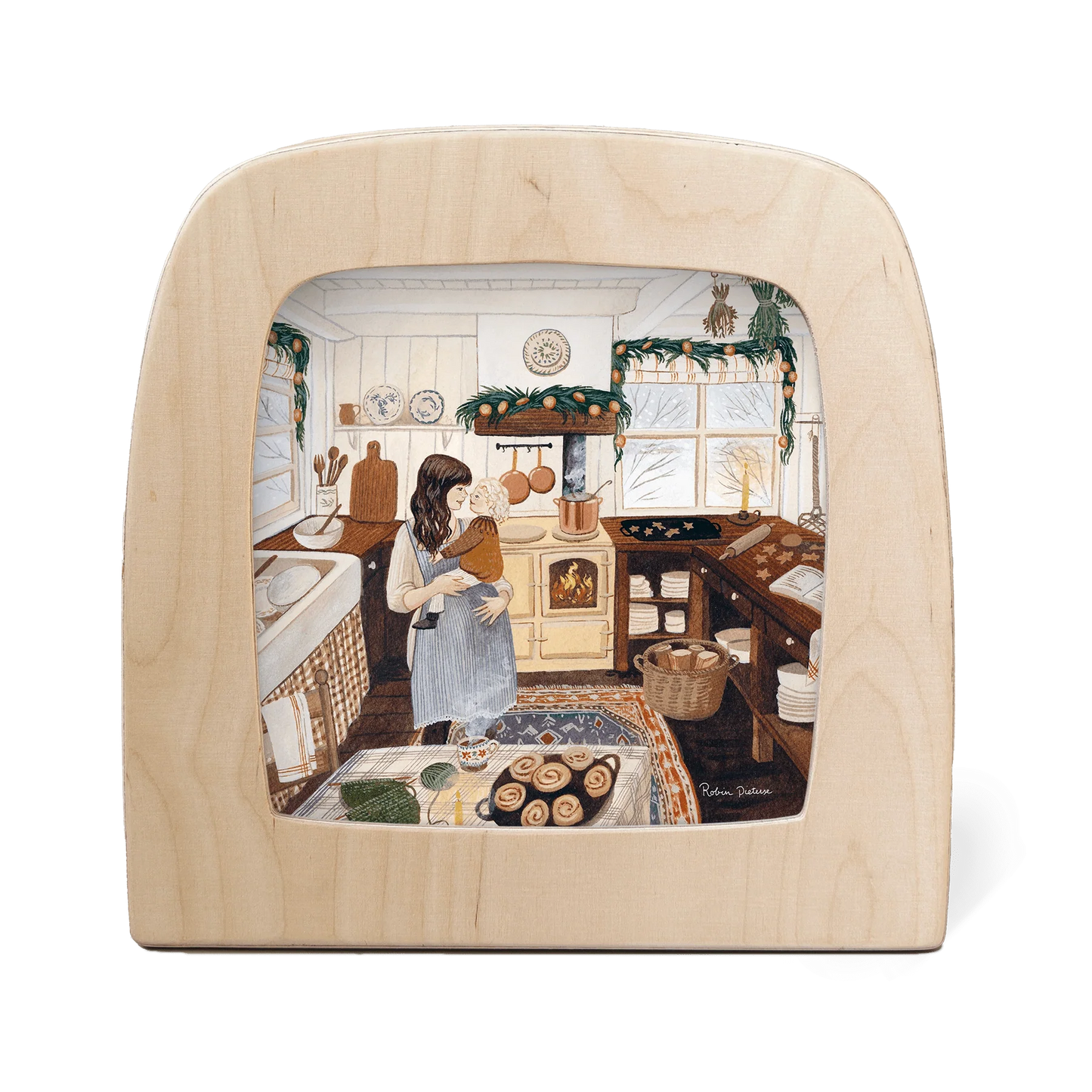 Winterbacken Toverlux Motiv MO28: Mutter mit Kind in der weihnachtlich geschmückten Küche mit frisch gebackenen Zimtschnecken, Robin Pieterse – für die Magische Lampe