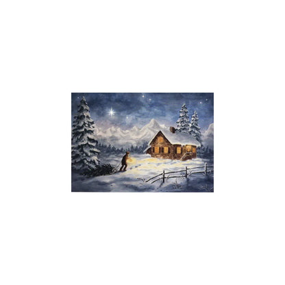Kunstpostkarte Winternacht von Raphaela Berendt – Kind mit Laterne vor Berghütte im Schnee, PKWI116