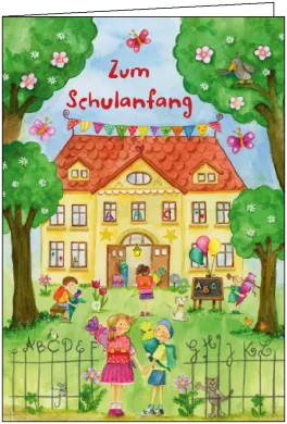 Doppelkarte Zum Schulanfang mit Schulhof-Illustration – PKGR96